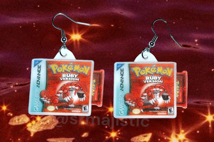 (READY TO SHIP) Pokémon Game Boy Advance Ruby, Sapphire, and Emerald 2D Game Detailed Handmade Earrings!