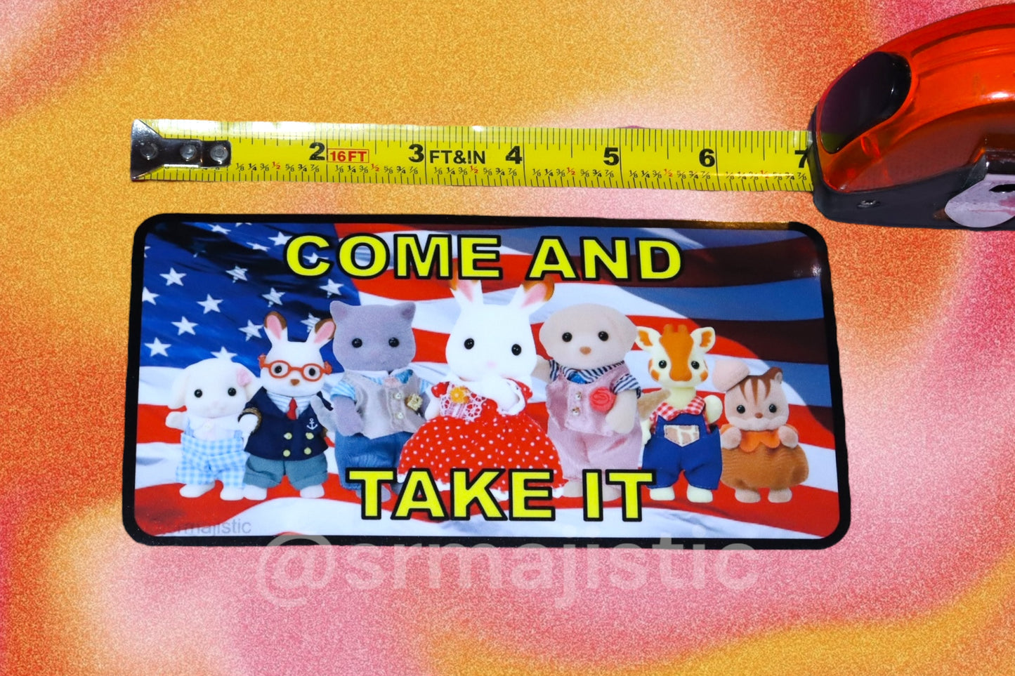 Come and Take it American Flag Calico Critters Bumper Sticker