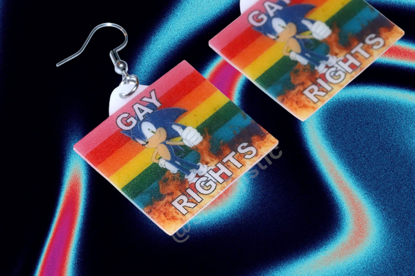 (READY TO SHIP) Sonic the Hedgehog Flaming Pride Flag Handmade Earrings!