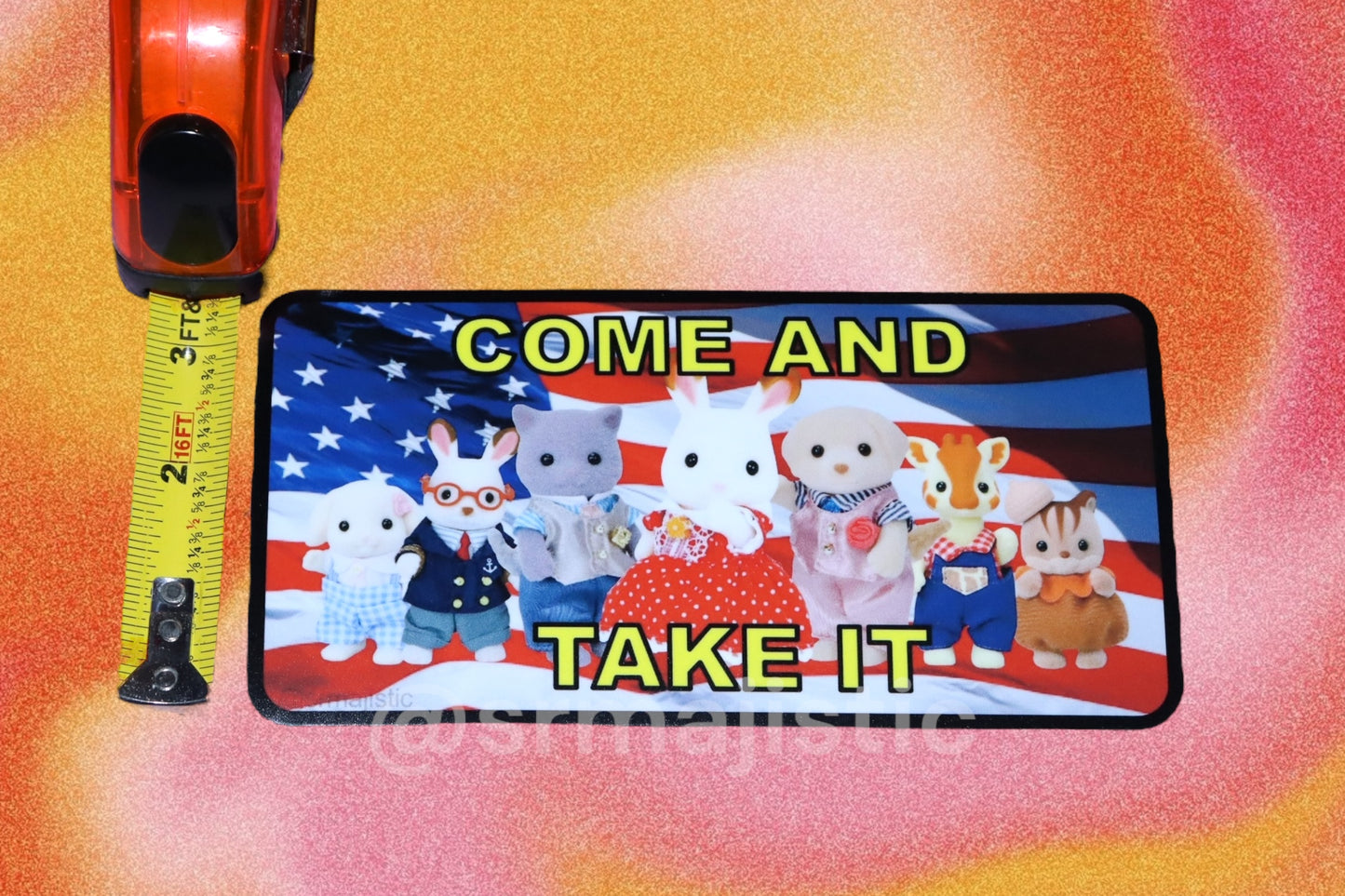 Come and Take it American Flag Calico Critters Bumper Sticker