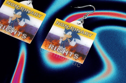 (READY TO SHIP) Sonic the Hedgehog Flaming Pride Flag Handmade Earrings!