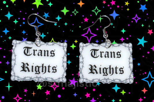 (READY TO SHIP) Barbed Wire Gothic Trans Rights Sign Handmade Earrings!