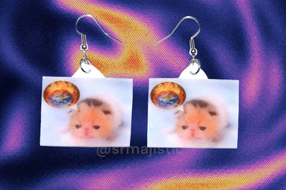 (READY TO SHIP) Little Kitten Exploding World Funny Meme Handmade Earrings!