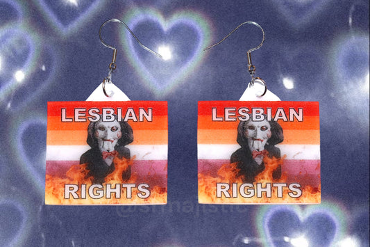 (READY TO SHIP) Jigsaw / Billy the Puppet Saw Character Collection of Flaming Pride Flags Handmade Earrings!