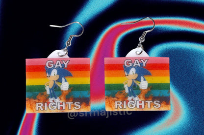 Sonic the Hedgehog Flaming Pride Flag Handmade Earrings!