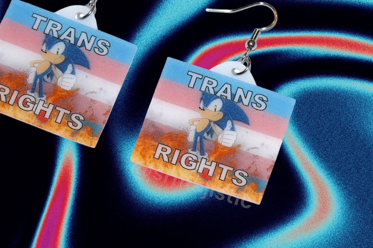 (READY TO SHIP) Sonic the Hedgehog Flaming Pride Flag Handmade Earrings!