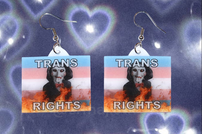 Jigsaw / Billy the Puppet Saw Character Collection of Flaming Pride Flags Handmade Earrings!