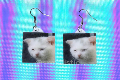 (READY TO SHIP) Sad and Sleepy Cat Meme Handmade Earrings!