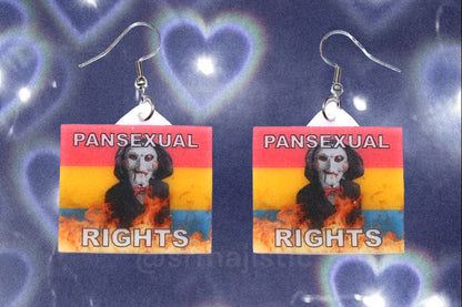 Jigsaw / Billy the Puppet Saw Character Collection of Flaming Pride Flags Handmade Earrings!