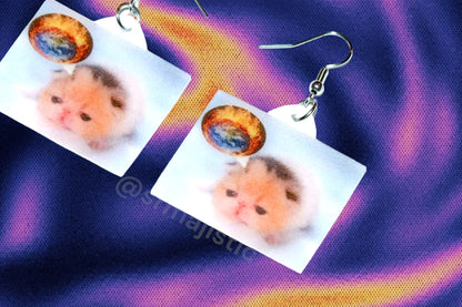 (READY TO SHIP) Little Kitten Exploding World Funny Meme Handmade Earrings!