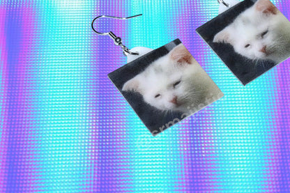 (READY TO SHIP) Sad and Sleepy Cat Meme Handmade Earrings!