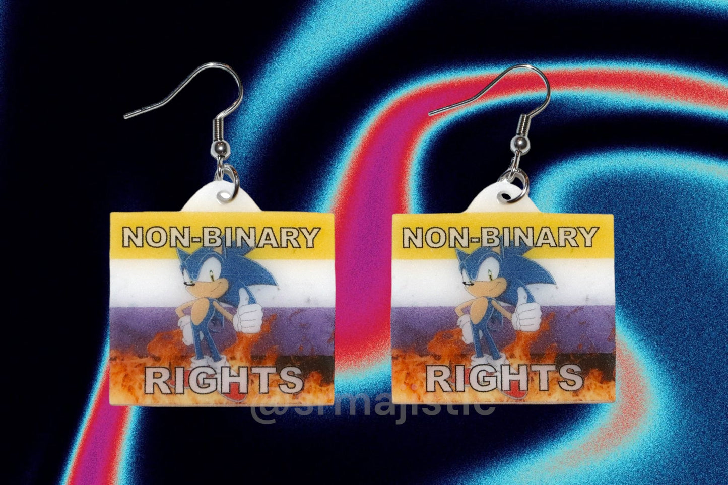 (READY TO SHIP) Sonic the Hedgehog Flaming Pride Flag Handmade Earrings!