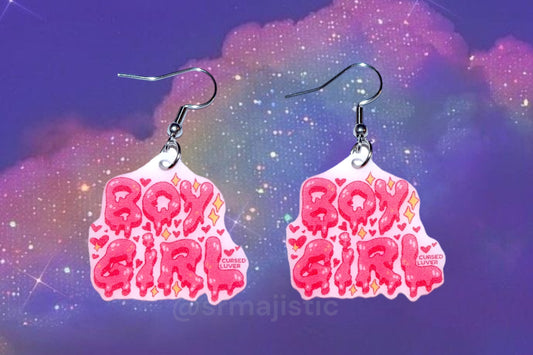 (READY TO SHIP) Boy Girl and Girl Boy Pink Bubble Letter Earrings (collaboration with @cursedluver!)