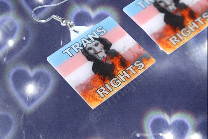 Jigsaw / Billy the Puppet Saw Character Collection of Flaming Pride Flags Handmade Earrings!