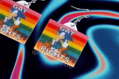 Sonic the Hedgehog Flaming Pride Flag Handmade Earrings!