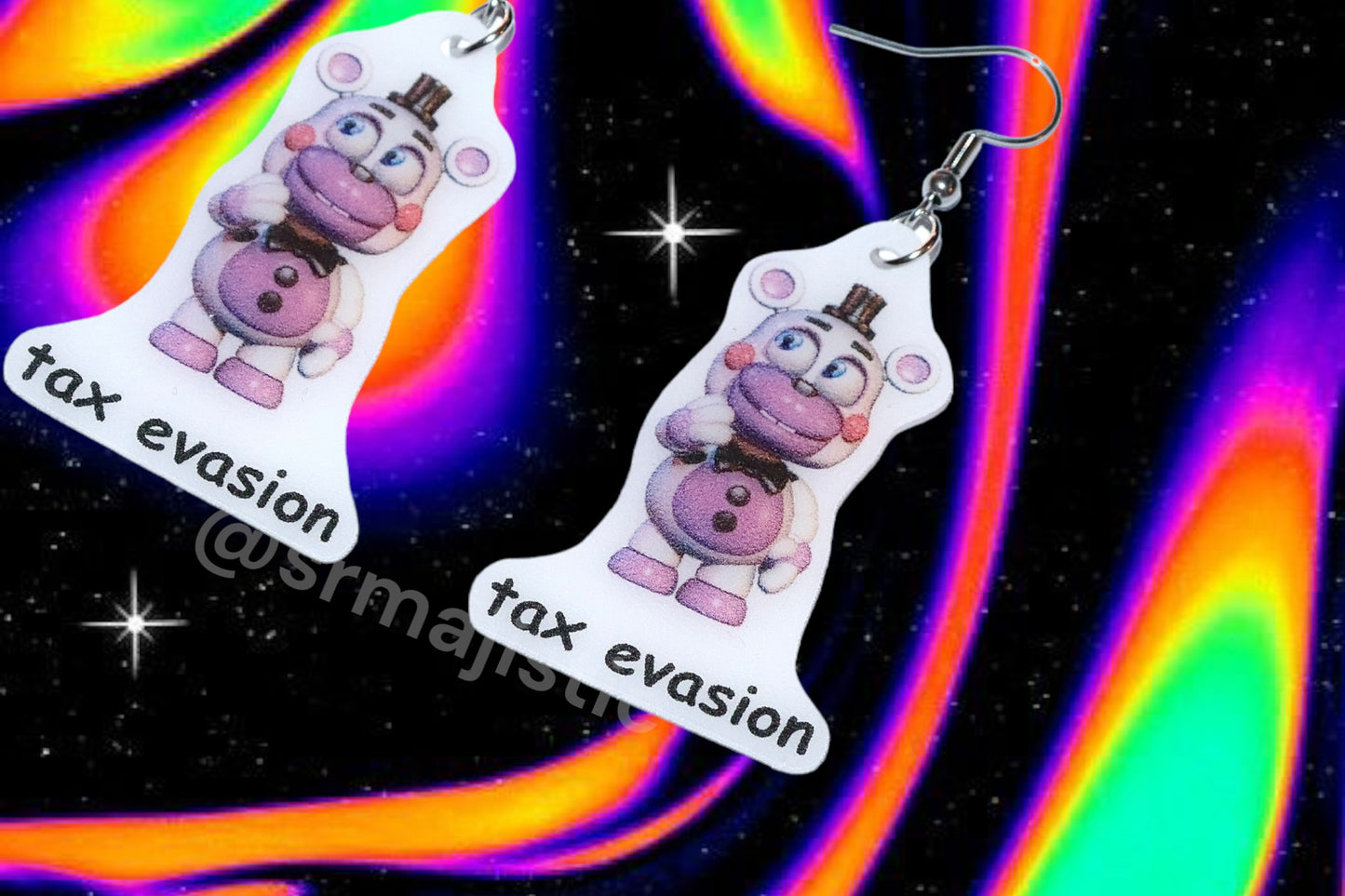 Helpy Tax Evasion Five Nights at Freddy’s FNAF Funny Meme Handmade Earrings!