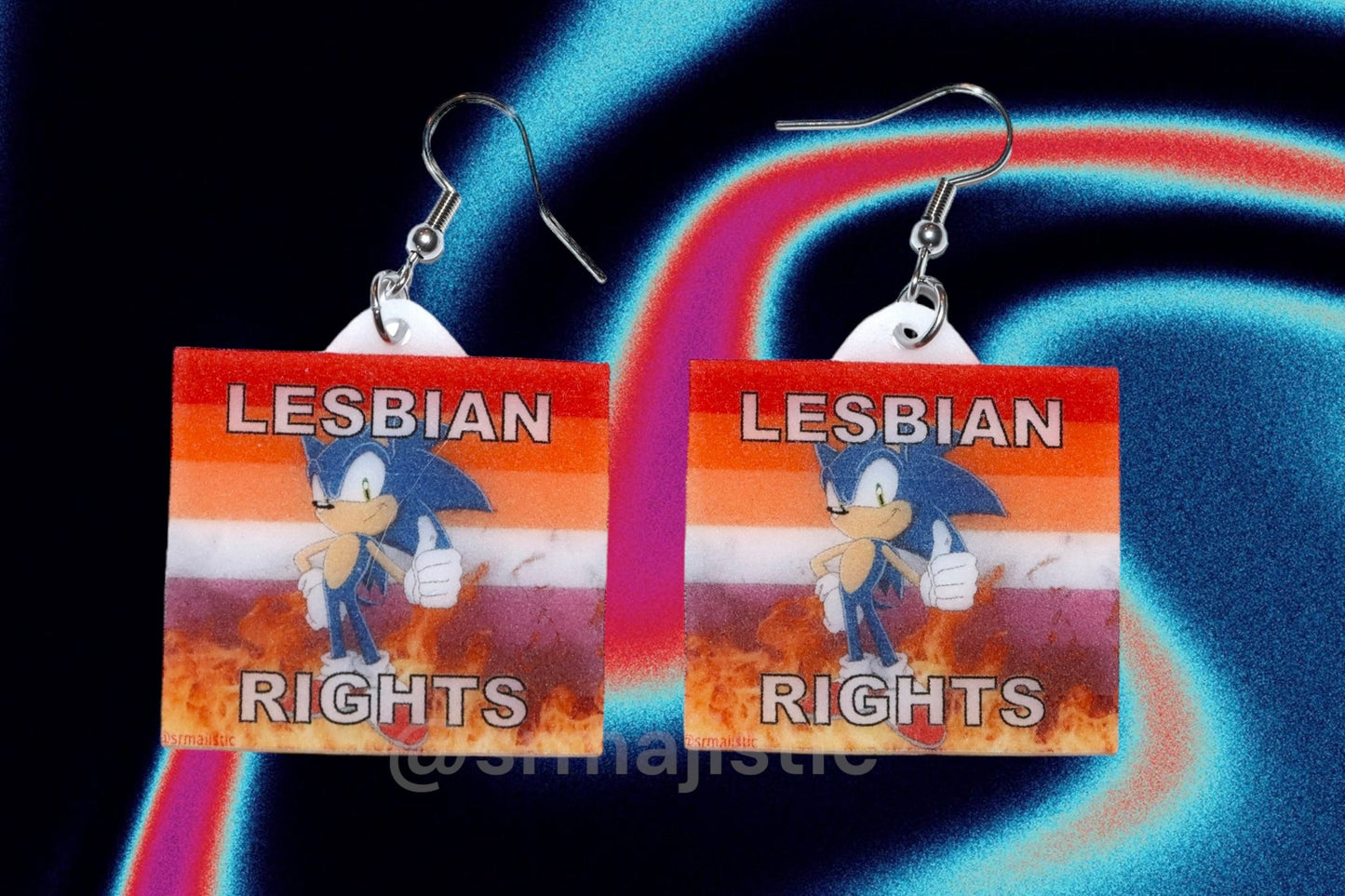 (READY TO SHIP) Sonic the Hedgehog Flaming Pride Flag Handmade Earrings!