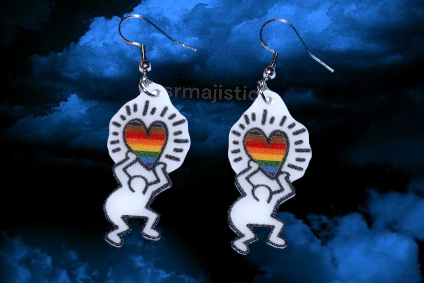 Keith Haring Inspired Gay Heart Character Earrings!