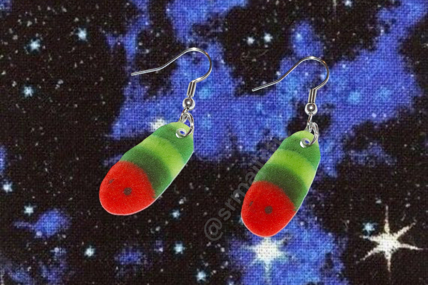 (READY TO SHIP) Cute Red and Green Wormie Handmade Earrings!