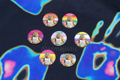 Flaming Pride Flag Character Buttons!