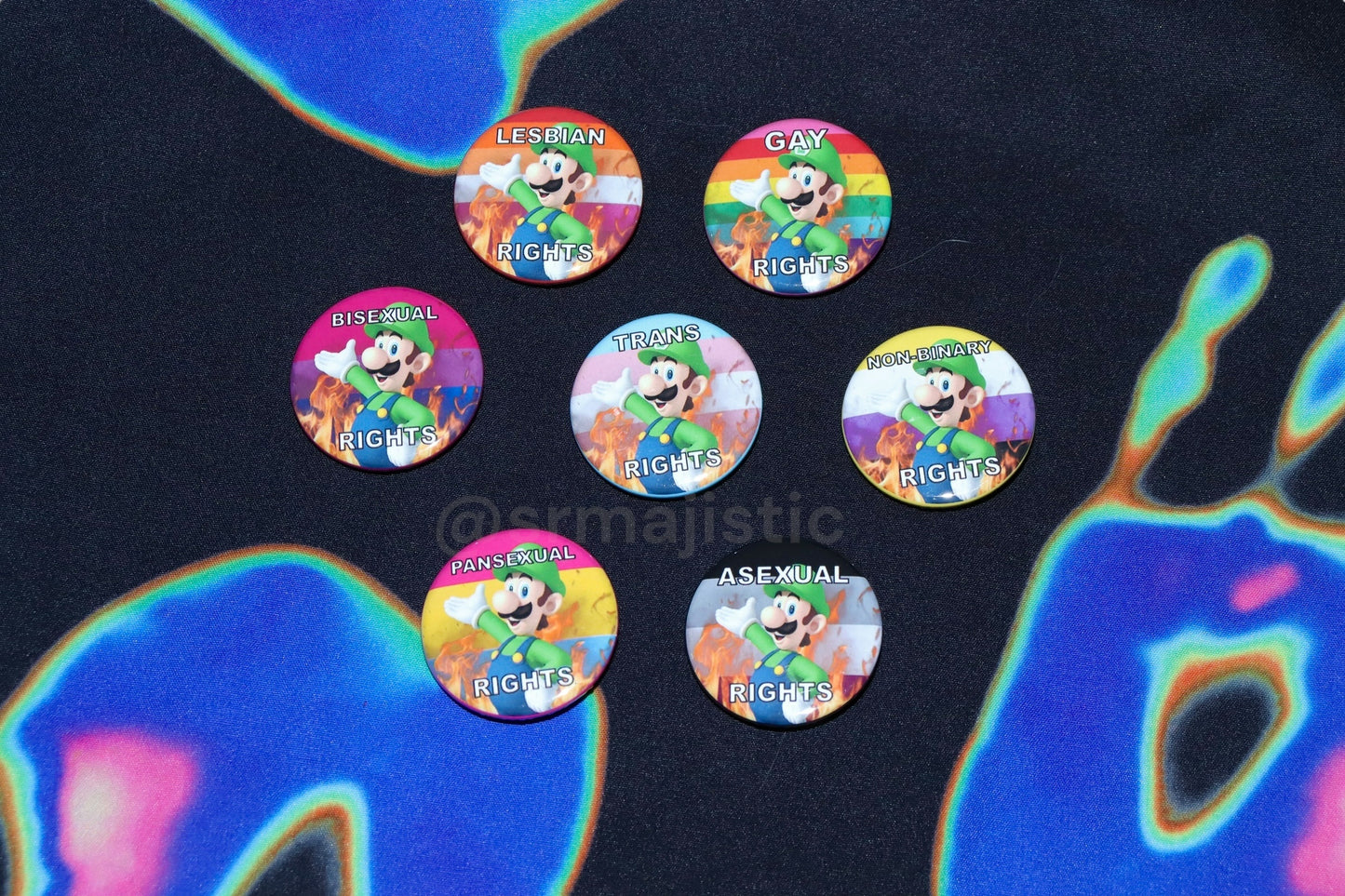 Flaming Pride Flag Character Buttons!