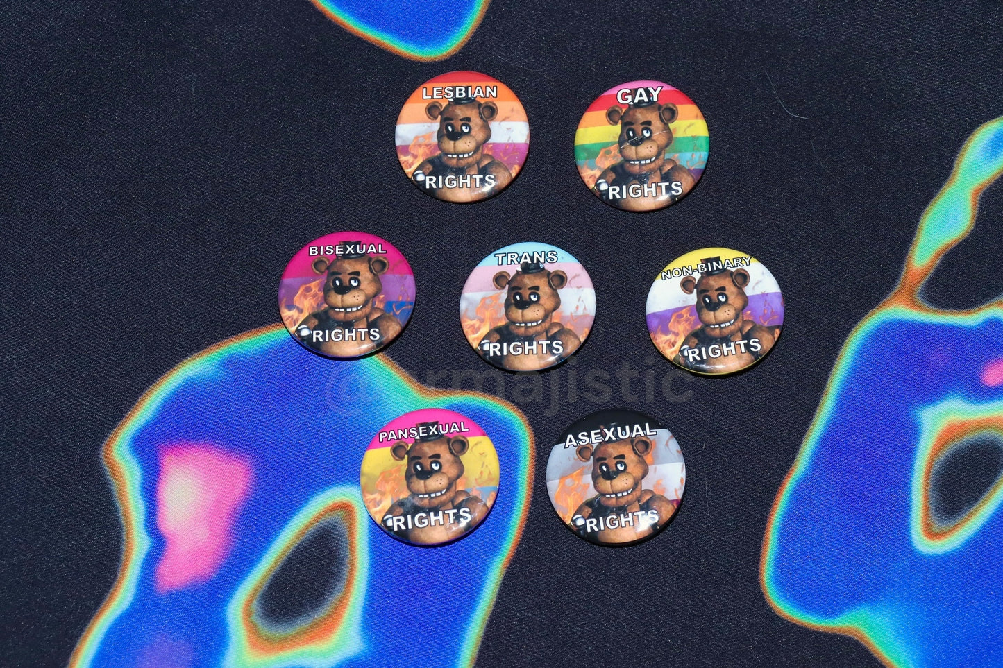 Flaming Pride Flag Character Buttons!