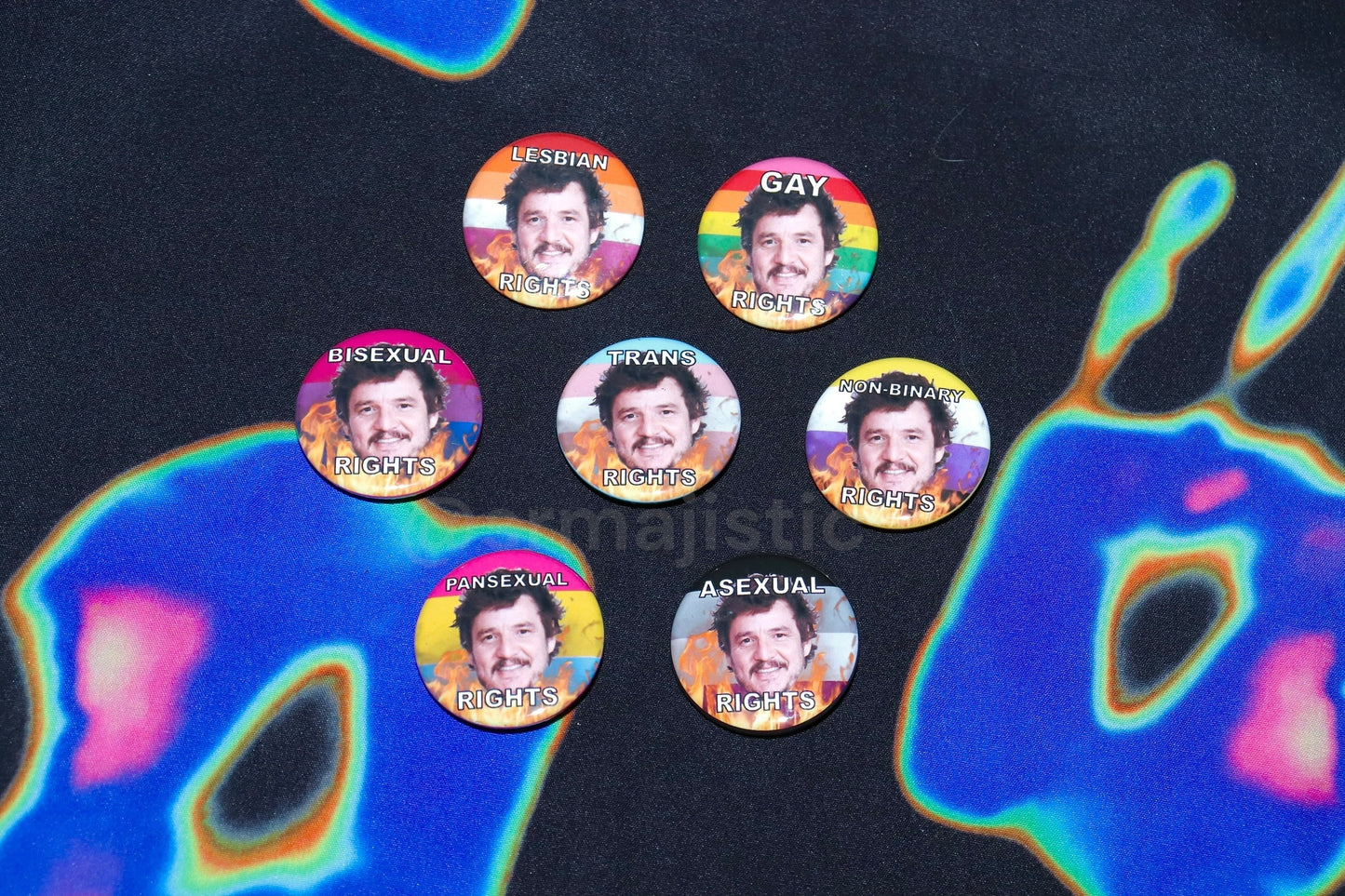 Flaming Pride Flag Character Buttons!