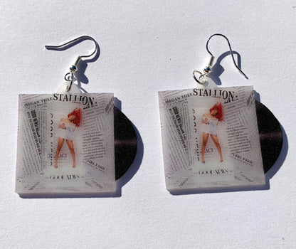 (READY TO SHIP) Megan Thee Stallion Good News Vinyl Album Handmade Earrings!