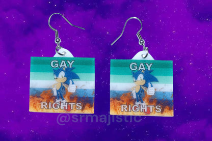 (READY TO SHIP) Sonic the Hedgehog Flaming Pride Flag Handmade Earrings!