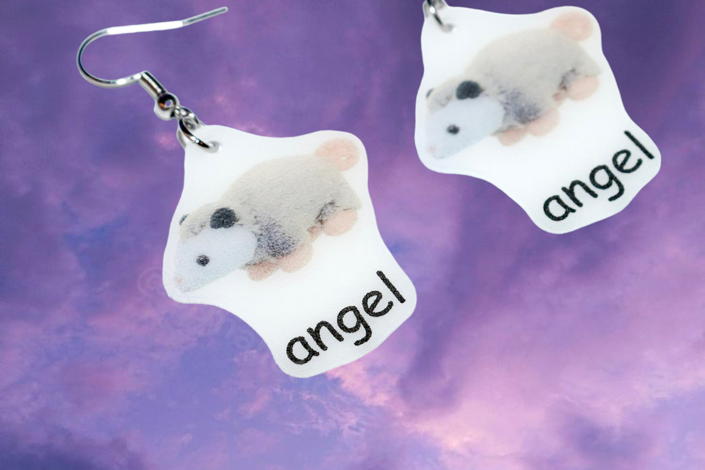 Baby Opossum Angel Meme Handmade Earrings!