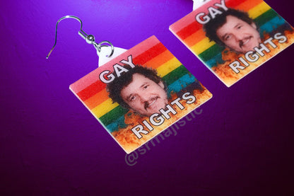 (READY TO SHIP) Pedro Pascal says Gay Rights Flame Pride Flag Handmade Earrings!