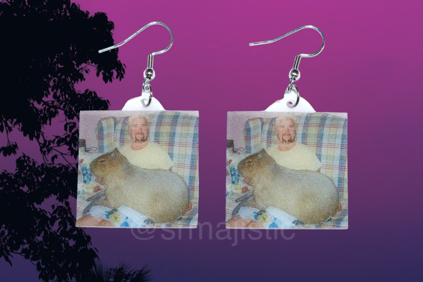 Guy Fieri Holding Capybara Funny Meme Handmade Earrings!