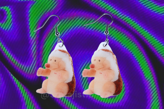 (READY TO SHIP) Happy Hedgehog with Hands Plush 2D Handmade Earrings!