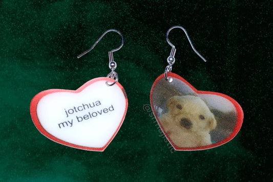 Jotchua My Beloved Meme Character Locket Heart 2D detailed Handmade Earrings!