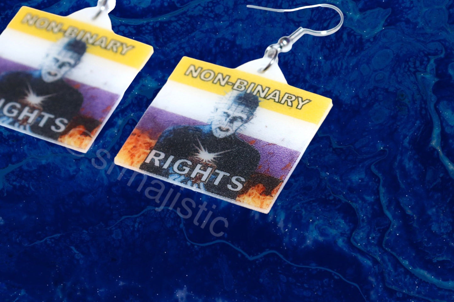 (READY TO SHIP) Hellraiser Pinhead Collection of Flaming Pride Flags Handmade Earrings!