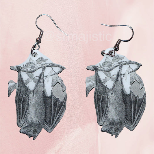 (READY TO SHIP) Detailed Bat Sketch 2D Handmade Earrings!