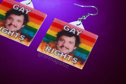 (READY TO SHIP) Pedro Pascal says Gay Rights Flame Pride Flag Handmade Earrings!