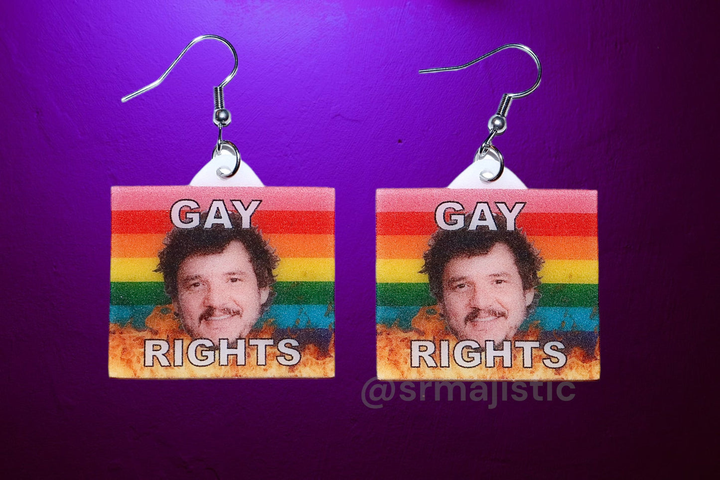 (READY TO SHIP) Pedro Pascal says Gay Rights Flame Pride Flag Handmade Earrings!