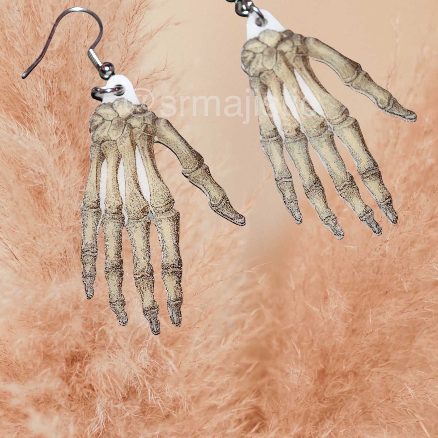 (READY TO SHIP) Spooky Skeleton Hand 2D Handmade Earrings!