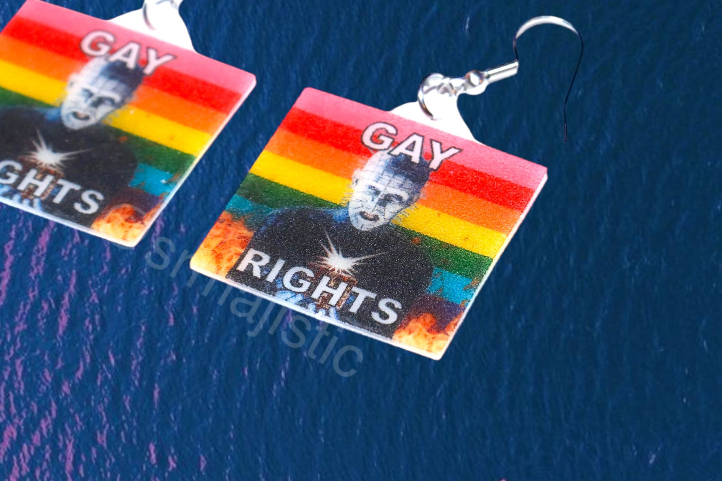 (READY TO SHIP) Hellraiser Pinhead Collection of Flaming Pride Flags Handmade Earrings!