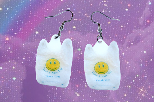 Have a Nice Day Thank You! Plastic Bag 2D Handmade Earrings!