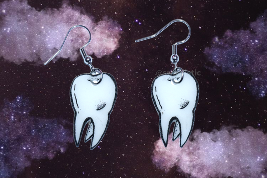 Black and White Detailed Tooth Handmade Earrings!