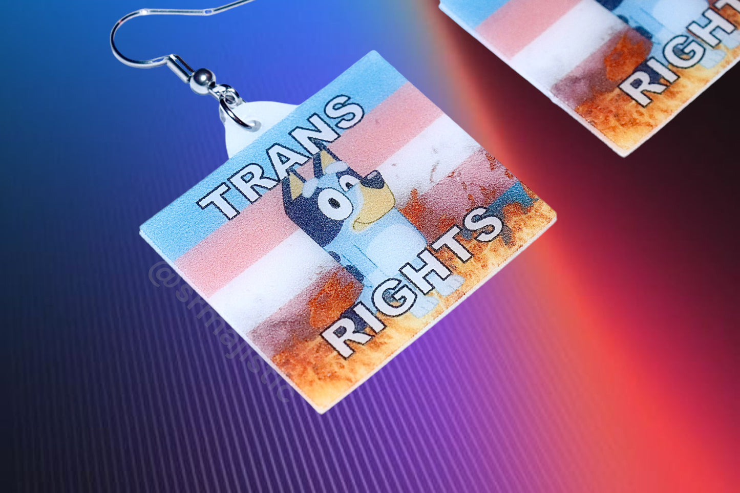 (READY TO SHIP) Bluey Trans Rights Flame Pride Flag Handmade Earrings!