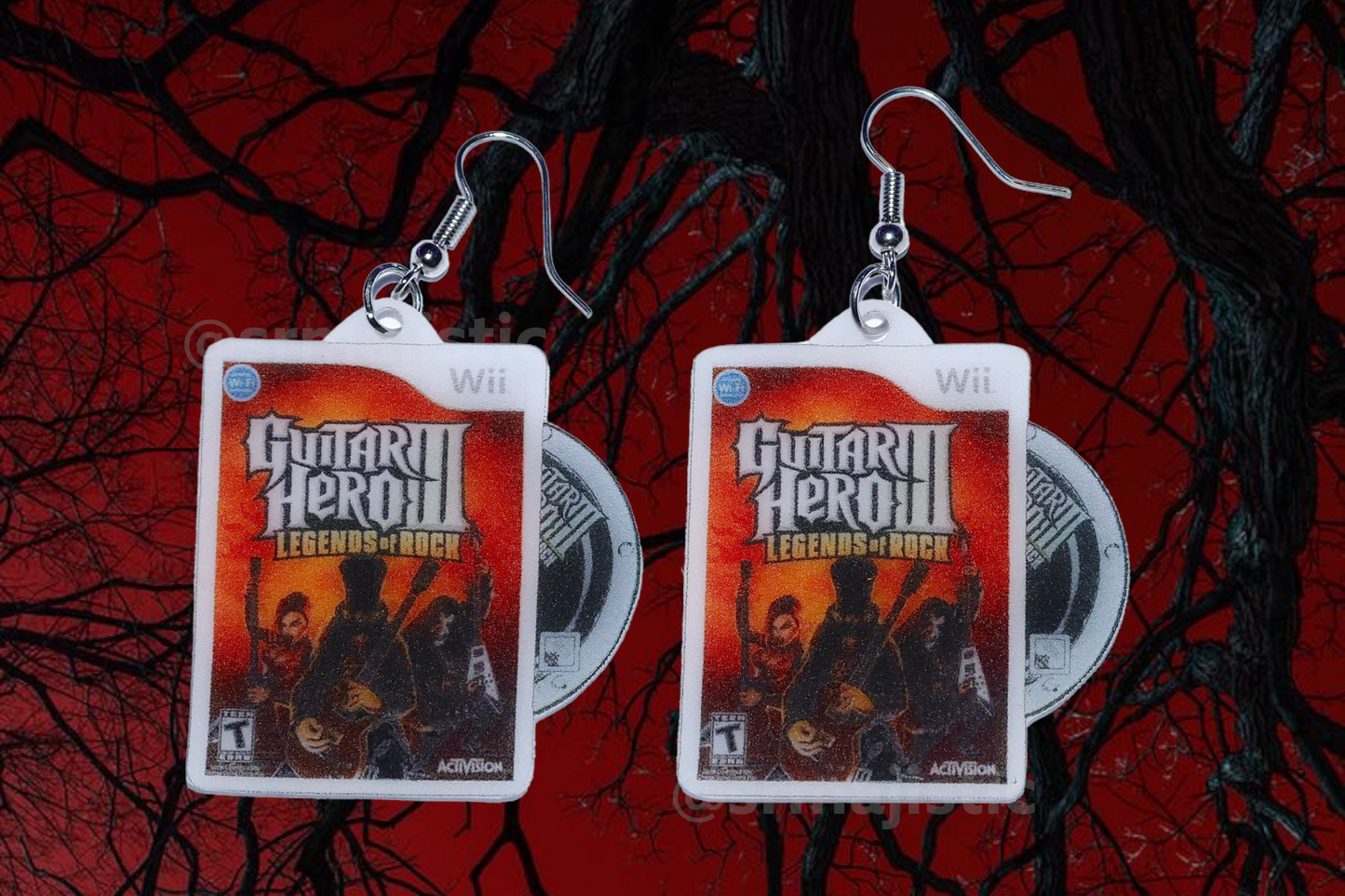 Guitar Hero III Legends of Rock Wii Game 2D detailed Handmade Earrings!