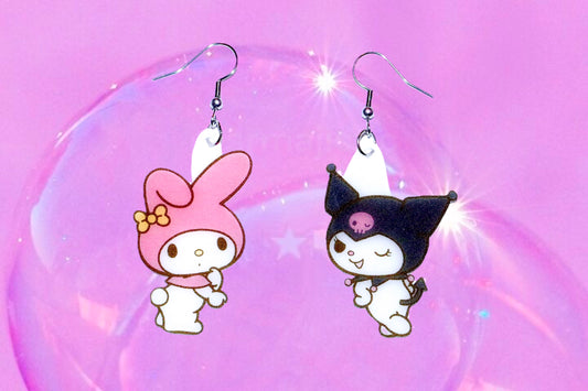 My Melody and Kuromi Cute Kawaii Character Handmade Earrings!