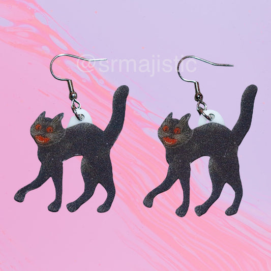 Vintage Spooky Scaredy Cat 2D Handmade Earrings!