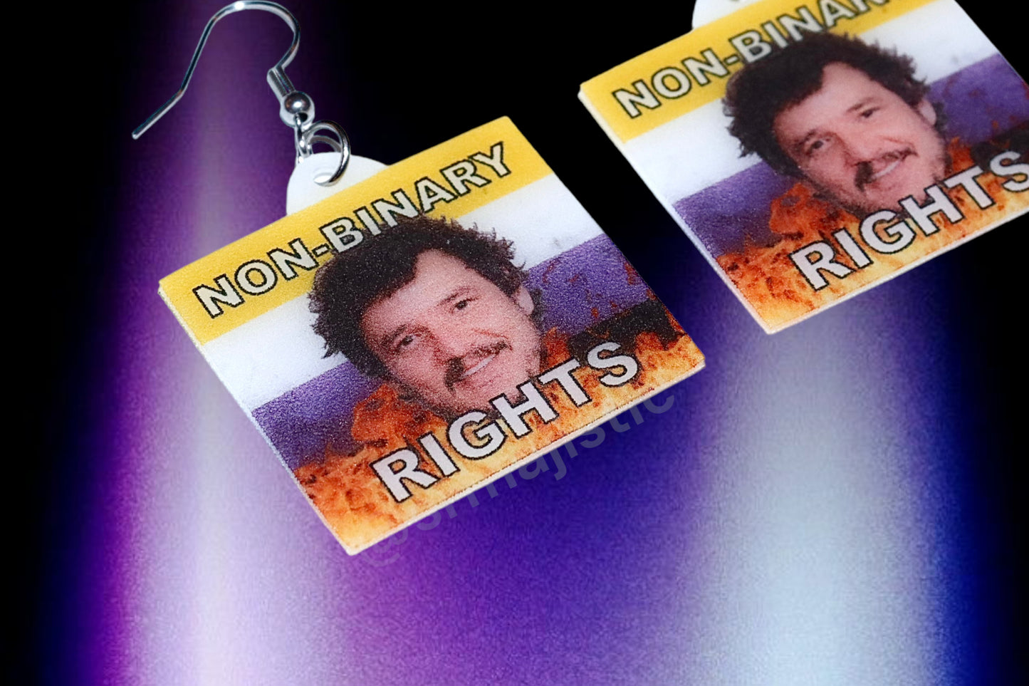 Pedro Pascal Non-Binary Rights Flame Pride Flag Handmade Earrings!