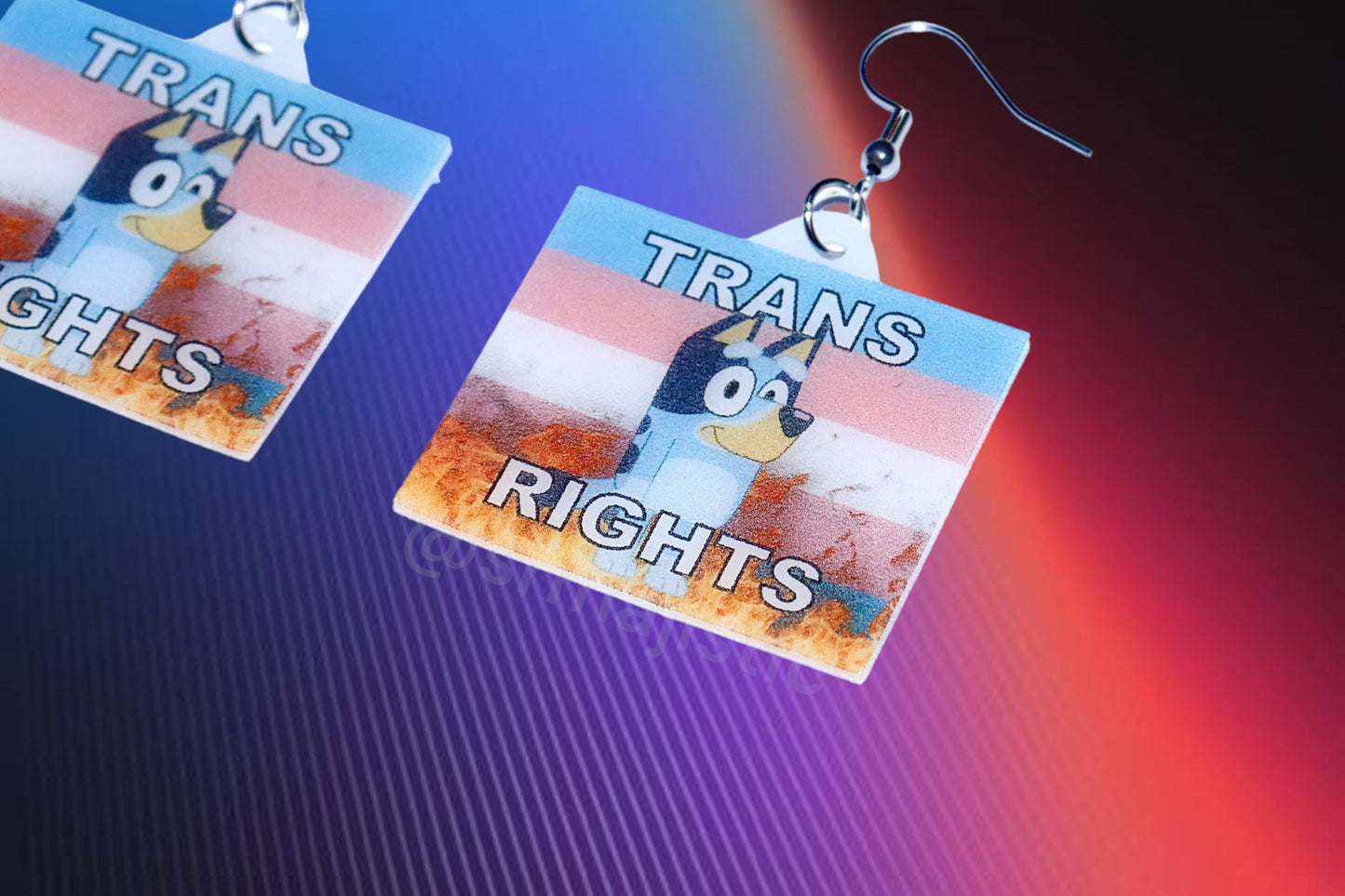 (READY TO SHIP) Bluey Trans Rights Flame Pride Flag Handmade Earrings!