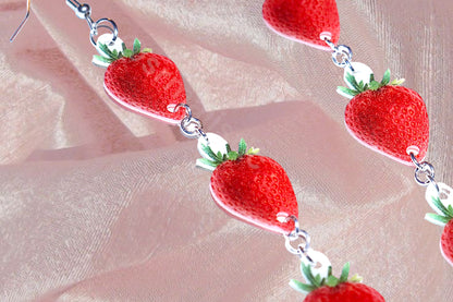 Cute Strawberry Dangle 2D Handmade Earrings!