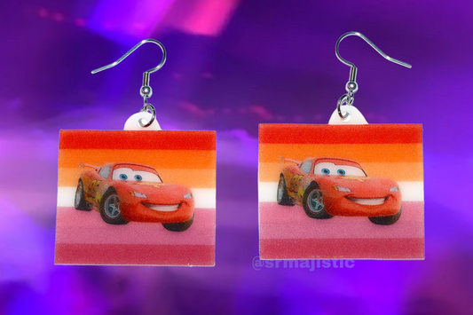 Lesbian Flag Lightning McQueen Cute Character Handmade Earrings!